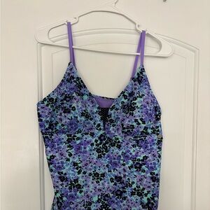 Floral Purple and Blue Spaghetti Strap Tankini Tops